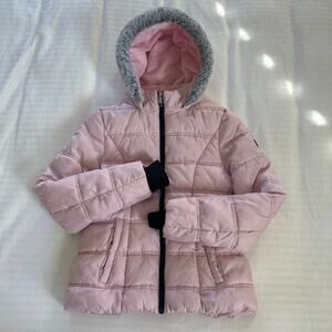 Girls Winter Pink Puffer Jacket Hooded Pockets Youth L Age 10-12